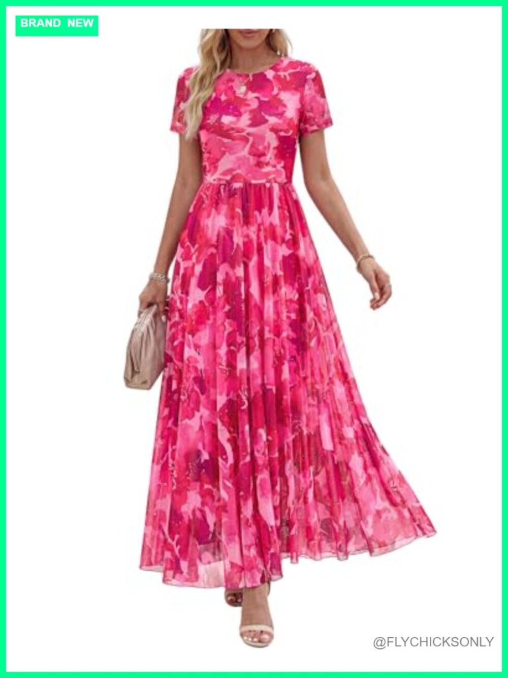 BTFBM Women's Formal Short Sleeve Floral Maxi A-Line Dress